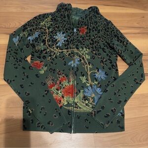 Y2k “til the end” Green Leopard Print Sweater